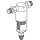 Schutzfilter von BWT, mit zwei Anschlüssen, zylindrischem Gehäuse und netzartige Struktur zur Filtration von Wasser in einem typischen Installationsdesign.